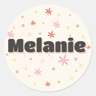 Melanie name cute design  classic round sticker