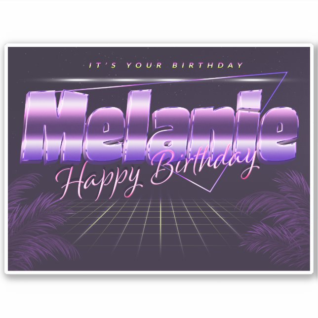 Mélanie Prénom lila retro Sticker (Devant)