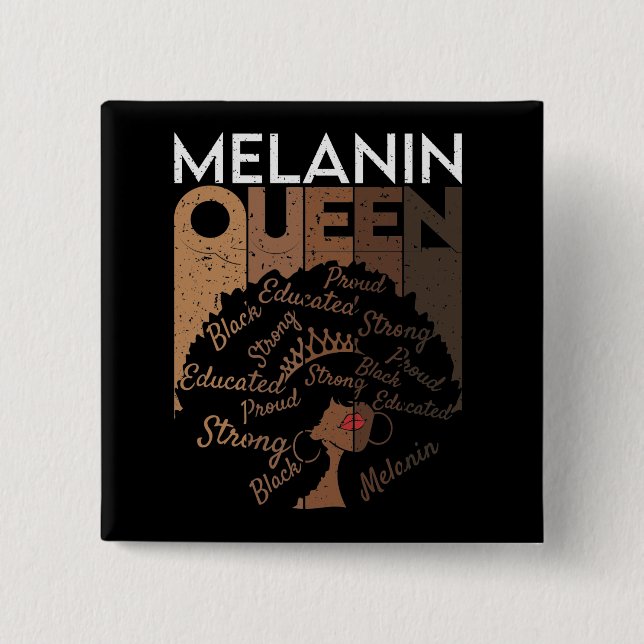 Melanin Afro Queen Word Art   2 Inch Square Button (Front)