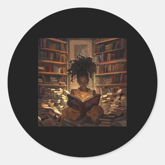 Melanin Afro Women Educated Reading Book Black His Classic Round Sticker (Front)