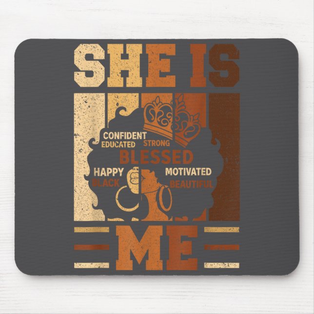 Melanin Blessed She Queen Beautiful Afro Black Me  Mouse Pad (Front)