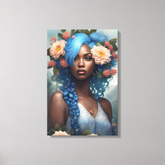Melanin Blue Flower Goddess  Canvas Print