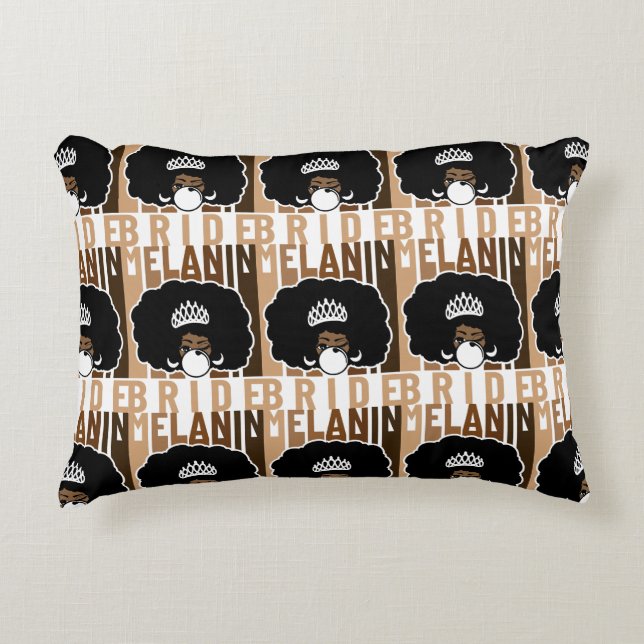 Melanin Bride with Afro Accent Pillow (Front)