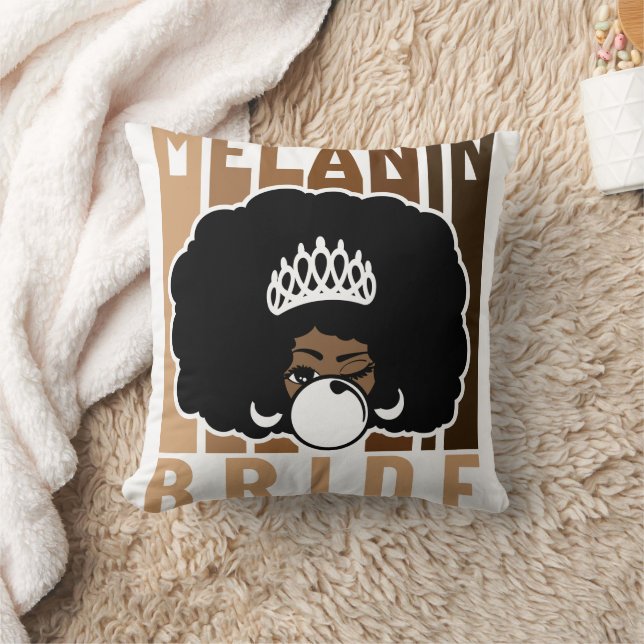 Melanin Bride with Afro Throw Pillow (Blanket)