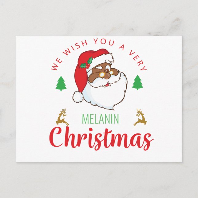 Melanin Christmas afrocentric Santa Holiday Postcard (Front)