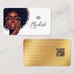 Melanin Glam Salon Branding with Bold Afro Style Business Card