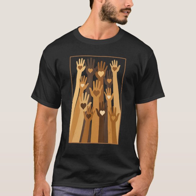Melanin Hand Hearts Black History Month BLM Africa T-Shirt (Front)
