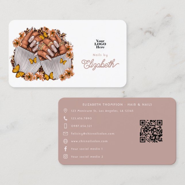 Melanin-Inspired African American Nail Salon Business Card (Front/Back)
