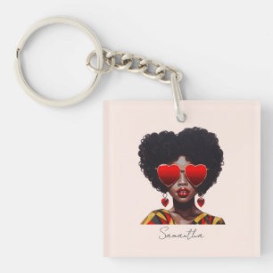Melanin Magic: Black Queen Rocking Heart Shades Keychain