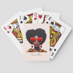 Melanin Magic: Black Queen Rocking Heart Shades Playing Cards