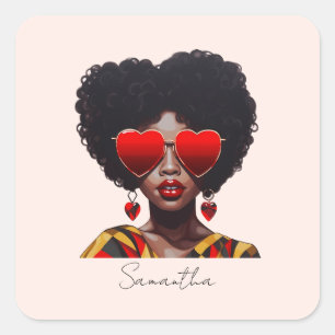 Melanin Magic: Black Queen Rocking Heart Shades Square Sticker