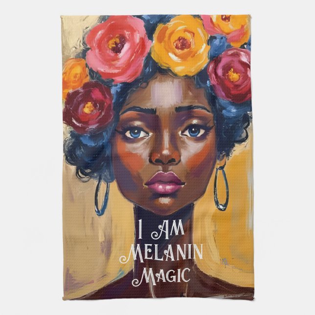 Melanin Magic Floral Portrait  Kitchen Towel (Vertical)