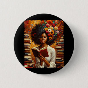 Melanin Queen Afro Womeneducated Reading Book Blac 2 Inch Round Button