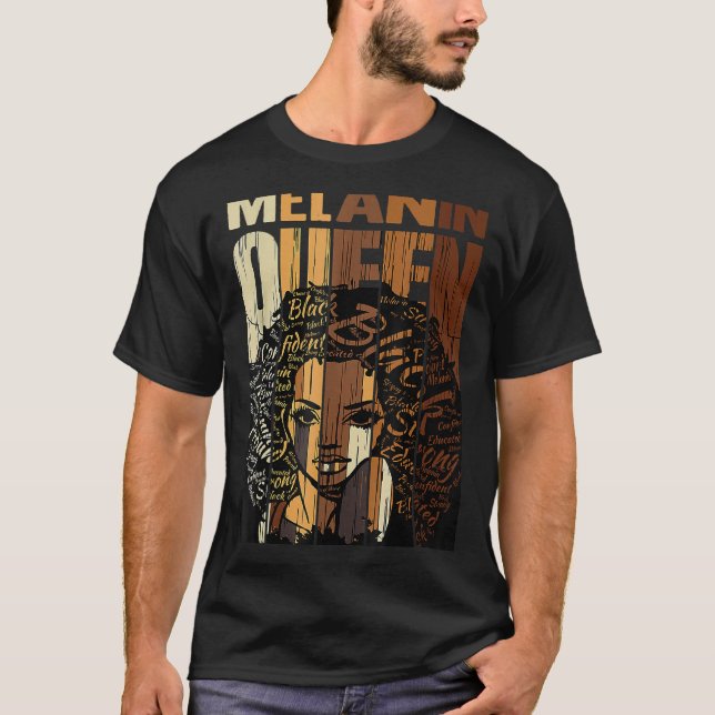 Melanin Queen Black History Month Afro African Pri T-Shirt (Front)