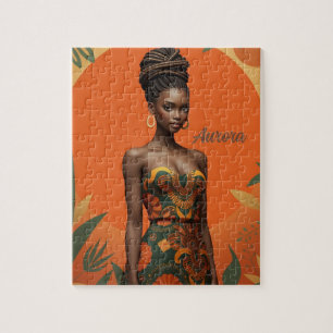 Melanin Woman with Braided Bun - African Print Jigsaw Puzzle