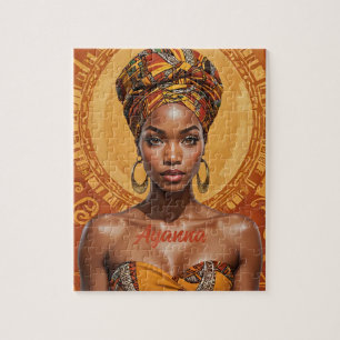 Melanin Woman with Headwrap - African Print Jigsaw Puzzle