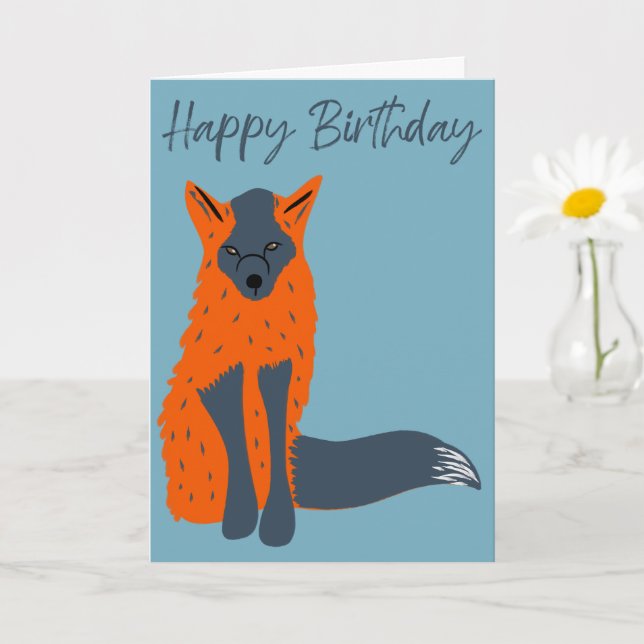 Melanistic Fox Animal Lovers Birthday Card (Small Plant)