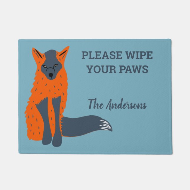 Melanistic Fox Animal Lovers Personalized Doormat (Front)
