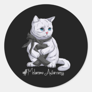Melanoma Awareness Month Black Ribbon Cat Classic Round Sticker
