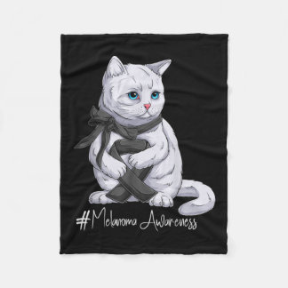 Melanoma Awareness Month Black Ribbon Cat  Fleece Blanket