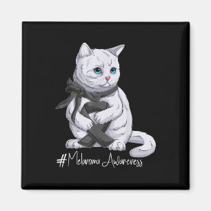 Melanoma Awareness Month Black Ribbon Cat Magnet