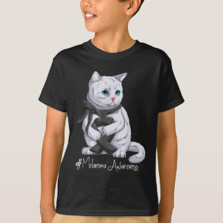 Melanoma Awareness Month Black Ribbon Cat  T-Shirt