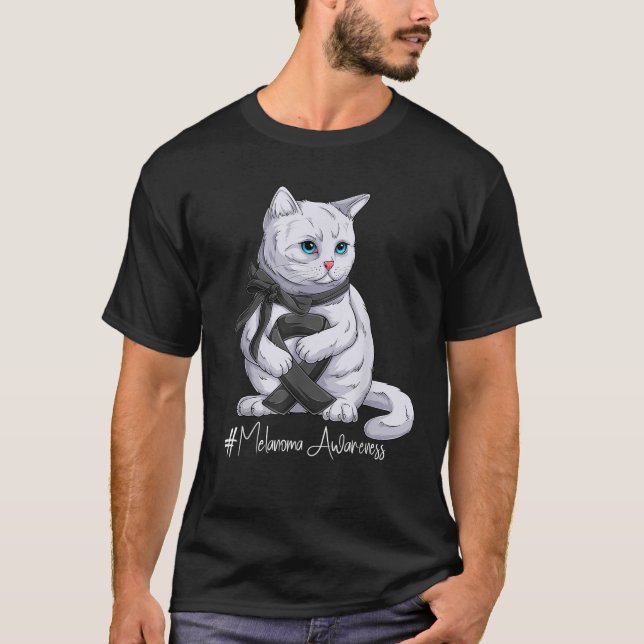 Melanoma Awareness Month Black Ribbon Cat  T-Shirt (Front)