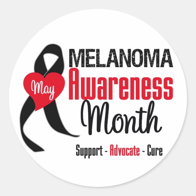 Melanoma Awareness Month Grunge Ribbon Classic Round Sticker (Front)