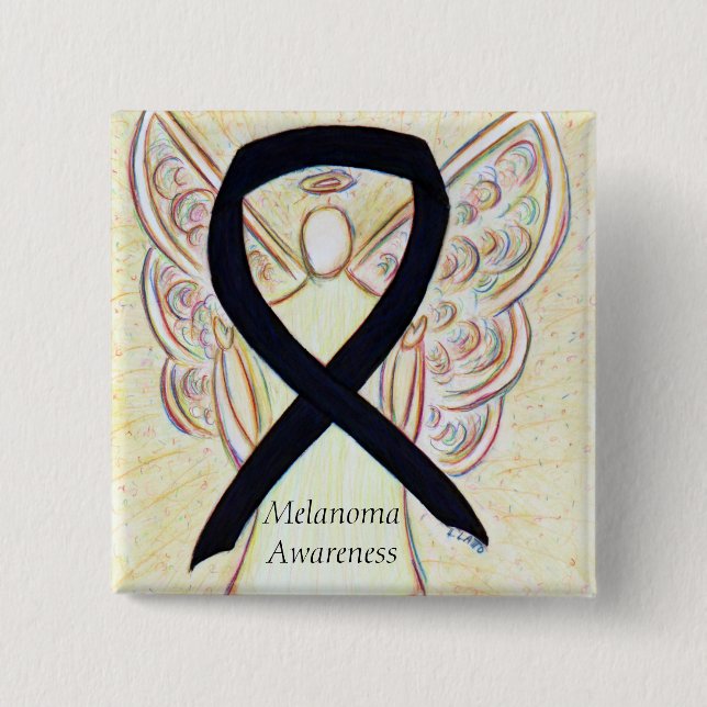 Melanoma Awareness Ribbon Angel Custom Pin (Front)