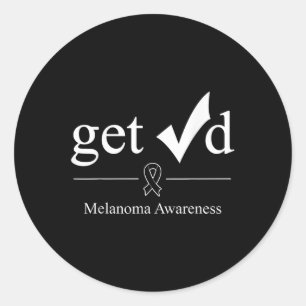 Melanoma Black Awareness Ribbon Tee Get Checked  Classic Round Sticker