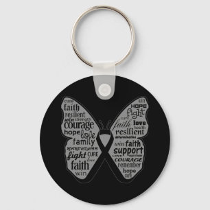 Melanoma Butterfly Collage of Words Keychain