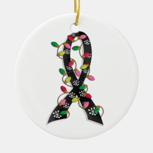 Melanoma Christmas Lights Ribbon Ceramic Ornament