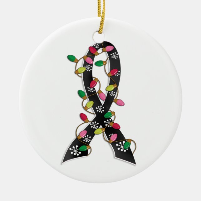 Melanoma Christmas Lights Ribbon Ceramic Ornament (Front)