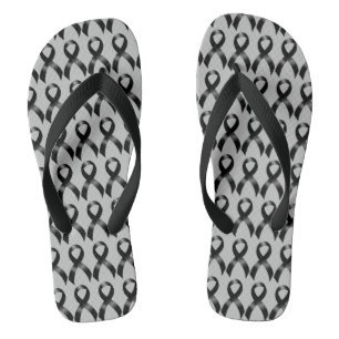 Melanoma Skin Cancer - Black Ribbon Flip Flops