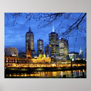 Melbourne, Australia. A nighttime view of the Poster