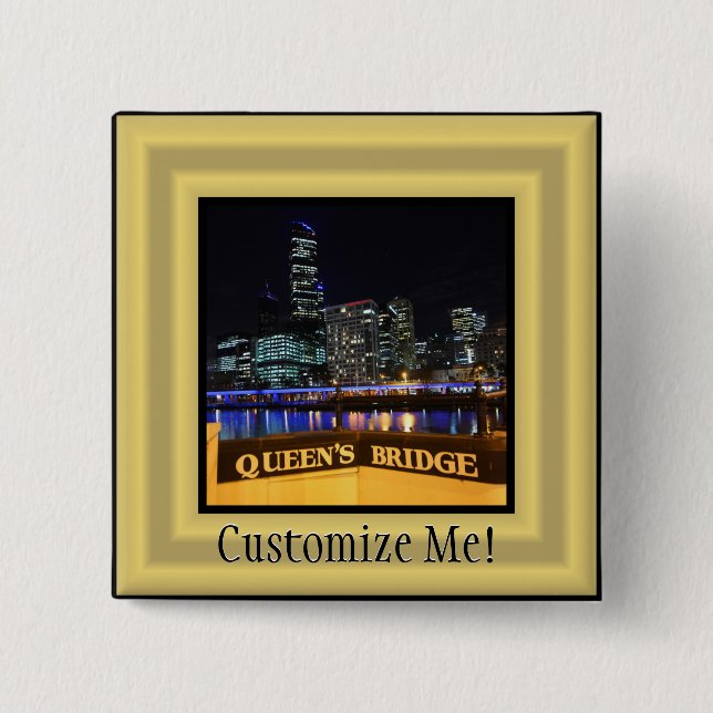 Melbourne Australia CBD Lights over Queen's Bridge 2 Inch Square Button (Front)