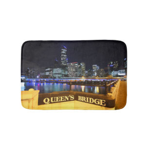 Melbourne Australia CBD Lights over Queen's Bridge Bath Mat
