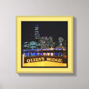 Melbourne Australia CBD Lights over Queen's Bridge Canvas Print