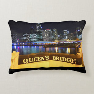 Melbourne Australia CBD Lights over Queen's Bridge Decorative Pillow