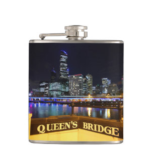 Melbourne Australia CBD Lights over Queen's Bridge Hip Flask