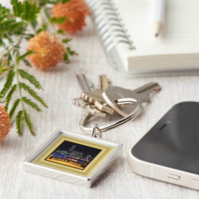 Melbourne Australia CBD Lights over Queen's Bridge Keychain (Side)