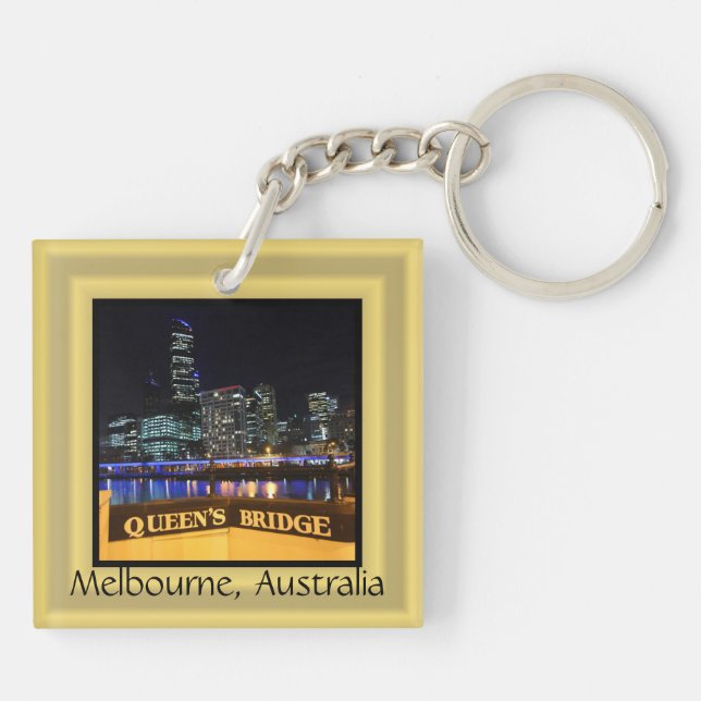 Melbourne Australia CBD Lights over Queen's Bridge Keychain (Back)