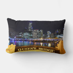 Melbourne Australia CBD Lights over Queen's Bridge Lumbar Pillow