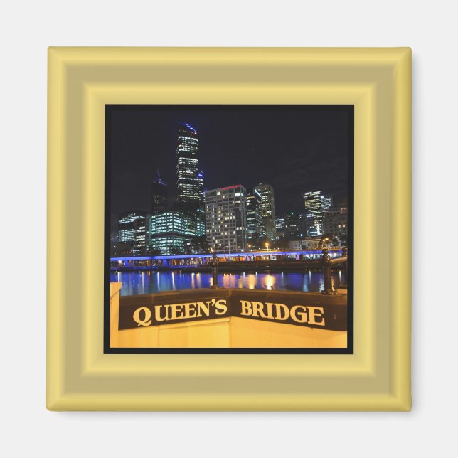 Melbourne Australia CBD Lights over Queen's Bridge Magnet (Front)