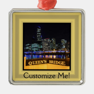 Melbourne Australia CBD Lights over Queen's Bridge Metal Ornament