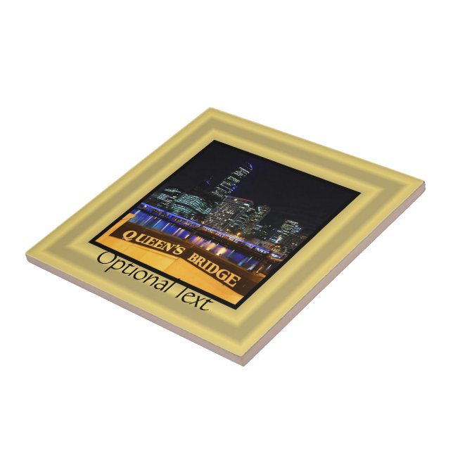 Melbourne Australia CBD Lights over Queen's Bridge Tile (Side)