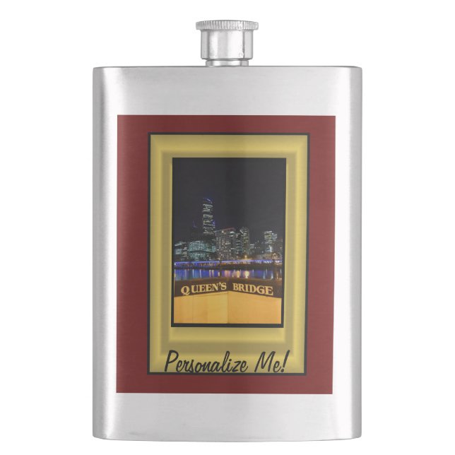 Melbourne Australia CBD Night Lights Hip Flask (Front)