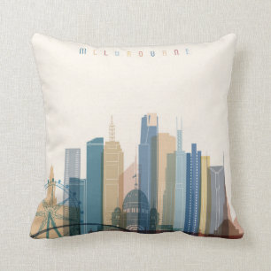 Melbourne, Australia City Skyline Throw Pillow