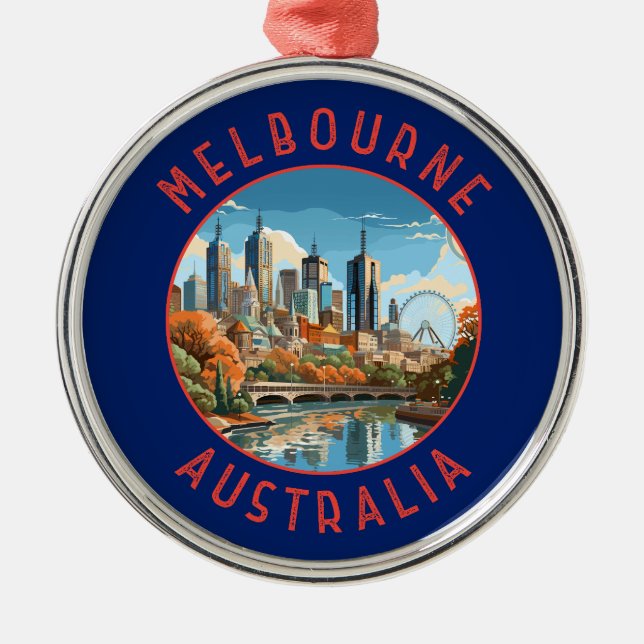 Melbourne Australia Retro Distressed Circle Metal Ornament (Front)