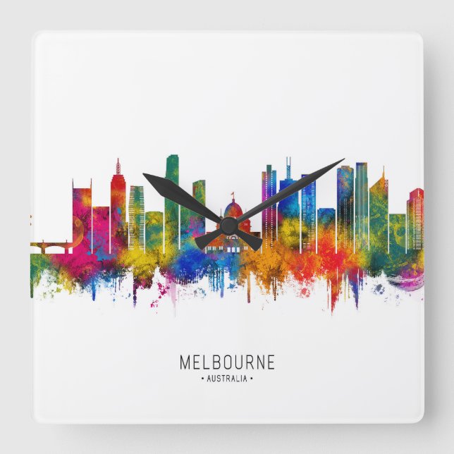 Melbourne Australia Skyline Square Wall Clock (Front)